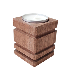 Portavelas cuadrado de cristal de pilar de madera, decoración de mesa única para fiestas, estilo de jardín de granja para decoración del hogar - Product Image 5