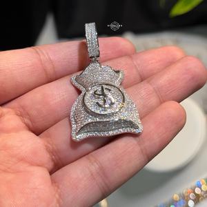 Pendentif Sac d'Argent en Argent Sterling 925 avec Diamant Moissanite, Bijou Hip Hop Iced Out avec Symbole Dollar, Pendentif Personnalisé pour Hommes et Femmes, Cadeau - Product Image 2