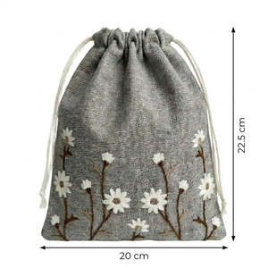 Floral Brown Embroidered Drawstring Bag For <b>Small</b> Jewellery Item Storage Bag Jewellery <b>Box</b> Case Bag With Full Customization - Product Image 2