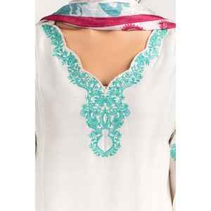 Conjunto de 2 piezas de salwar kameez de algodón blanco bordado con red Khadi y tela lawn, camisa suave cosida y dupatta para ropa étnica - Product Image 1