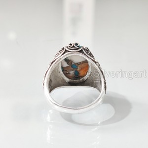 Nouveauté bague pour homme huître naturelle cuivre turquoise pierre précieuse bague de naissance pouf bijoux vintage bague en argent sterling 925 - Product Image 6