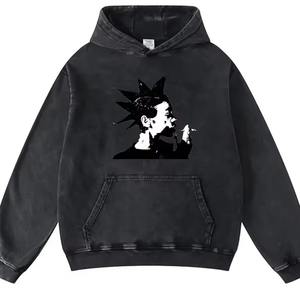 Sweat à capuche tendance pour homme, style hip-hop, imprimé, en coton lavé, doublé polaire, tricoté pour l'hiver - Product Image 1