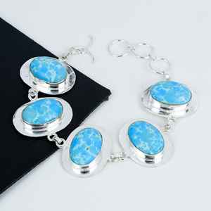 Natural Larimar <b>Bracelet</b> 925 <b>Sterling</b> <b>Silver</b> Handmade Chain Gemstone Jewelry Christmas Anniversary Gift - Product Image 1