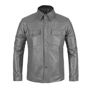 Camisa de cuero de moda para hombre hecha a medida Camisa de moda de cuero para hombre Camisa de cuero de ajuste casual Producto de Venta caliente de alta calidad - Product Image 1