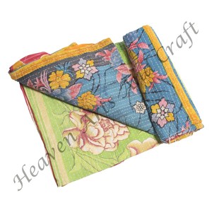 Colcha Kantha India Vintage Más Vendida, Colcha Kantha Reversible India, Colcha Pesada Cosida a Mano Reversible, Manta de Sari Antigua - Product Image 5