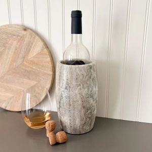 Enfriador de vino de mármol de rayas azules Diseño náutico clásico Enfriador de botellas de piedra Acabado pulido Forma cilíndrica - Product Image 3