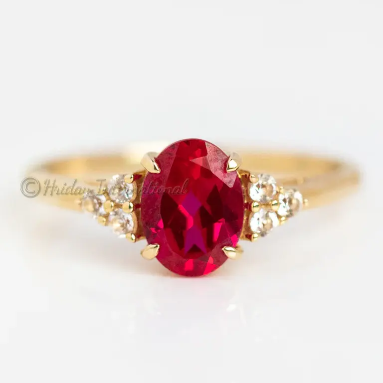 High Quality 925 Ladies Light Weight Sterling Silver Natural Ruby Gemstone With Zircon Yellow And Rose Gold Vermeil Cluster Ring