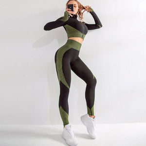 Ensemble de yoga avec leggings taille haute et haut de soutien-gorge, logo personnalisé, sans couture, ensemble de yoga de sport 2 pièces, lavé, uni, grande taille - Product Image 4