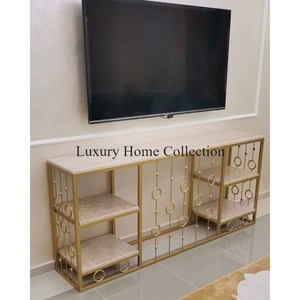 Table d'appoint murale en acier inoxydable couleur or Table console faite à la main grande taille salon et salon fourniture de meubles - Product Image 1