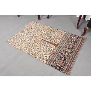 พรมขนสัตว์สีเบจสีน้ำเงินคลาสสิก2.9x4.7ft งานเย็บปะแบบตุรกีรูปแบบห้องโถงทรงสี่เหลี่ยมผืนผ้าสำหรับห้องนั่งเล่นห้องนอนน้ำยาง - Product Image 4