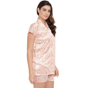 Pijamas de Alta Calidad para Mujer, Ropa de Dormir 100% Algodón, Manga Corta, con Logotipo Frontal, Venta al Por Mayor - Product Image 3