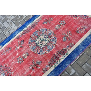 Turkish Vintage Area Rug 3.9x7.1 ft, <b>Red</b> <b>Wool</b> Rug - Product Image 5