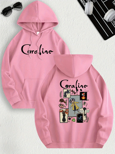 Sudadera con capucha informal inspirada en Coraline para mujer, jersey con capucha de corte regular de manga larga de tejido de punto de poliéster con ligero estiramiento - Product Image 3