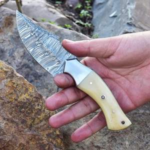 Cuchillo de hoja fija de acero de Damasco hecho a mano con Funda de cuero para cazar, acampar al aire libre, Bushcraft, regalo para hombres, compatible con OEM - Product Image 5