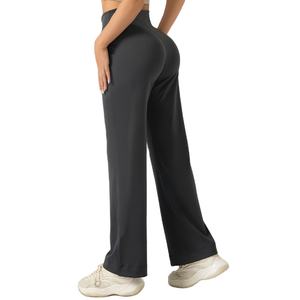 Pantalon de yoga évasé taille haute pour femme, couleur unie, coupe droite, vêtement de sport confortable à jambe large, vente en gros - Product Image 1