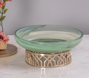 Bol moderne en métal nickel vert menthe élégant avec base en métal, pièce maîtresse décorative, décoration de salle de bain écologique pour la maison - Product Image 1