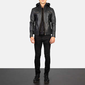 Hector Reversible Black Hooded <b>Biker</b> <b>Jacket</b> in Cowhide Lambskin Water-Proof Zippered XS for Autumn Spring Vintage Goth Style - Product Image 4