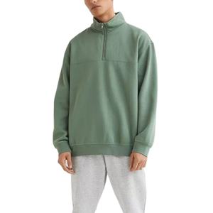 Oem Custom Plain Hoodies Cotton <b>Men</b> <b>Jumper</b> 14 Zip Pullover <b>Green</b> Blank Quarter Zip Sweatshirt - Product Image 2