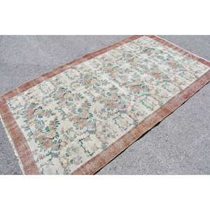 Classic Beige Brown 4.6 X 8.2 ft Wool <b>Rug</b> Turkish Patchwork Design for Entryway Living Room <b>Bedroom</b> Latex Rectangular Hallway - Product Image 2