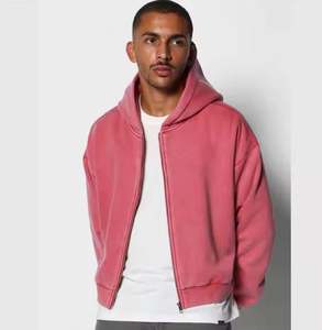 Sudadera con capucha desgastada de gran tamaño personalizada de alta calidad, sudadera con cremallera térmica de peso pesado para hombre lavada con ácido para invierno - Product Image 4