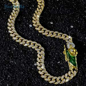 14K oro blanco y plata 925 joyería fina de moissanita 12mm Iced Out St. Jude cadena de eslabones cubanos - Product Image 1