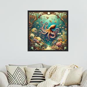ศิลปะปลาหมึกสุดฮิต: ภาพพิมพ์บนผ้าใบสำหรับตกแต่งบ้าน ของขวัญสำหรับเด็ก พร้อมกรอบสีดำ - Product Image 1