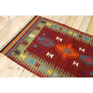 Tapis vintage 3,5 x 5,7 pieds, tapis turc en laine rouge patchwork - Product Image 4