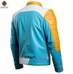 Blouson d'hiver décontracté en cuir synthétique rouge, fermeture éclair, motif uni, col mandarin, style rétro, veste de moto Cafe Racer - Product Image 4