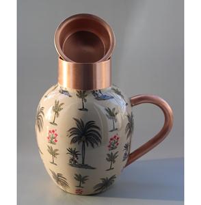 Jarra de agua de cobre con estampado floral azul y taza a juego para una hidratación ayurvédica elegante en el hogar - Product Image 3