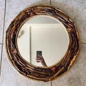 Rustic Wooden <b>Mirror</b> <b>Frame</b> with Natural Tree Stem Embellishment Handcrafted Organic Design Wall Decor for Living Room, Entryway - Product Image 2