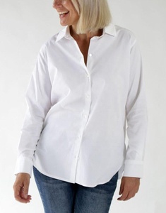 Chemise boutonnée classique en popeline de coton blanc pour femme, manches longues, col rabattu, coupe classique, couleur unie, pour tous les jours, été - Product Image 2