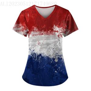 2024 moda trébol estampado verde Scrub Tops día clínica cuidadores enfermera uniforme clínica personal blusa Uniforme De Enfermera Para Mujer - Product Image 3