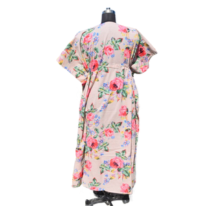 Kaftan Algodón Mujeres Handblock Floral Impreso Robe Sleepwear Maxi Dress - Product Image 5
