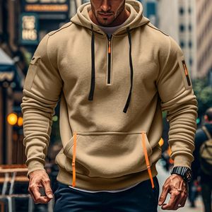 Pull-over athlétique basique à manches longues et fermeture éclair pour hommes, sweat-shirt d'entraînement en polaire d'hiver avec poche kanga - Product Image 5