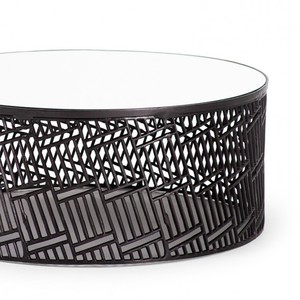 Mesa de centro moderna de aluminio con textura de revestimiento, mesa central de baja altura superior redonda para muebles de sala de estar y dormitorio - Product Image 2