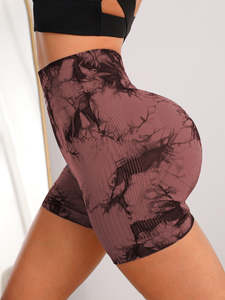 Personnalisé Tie Dye Yoga Shorts pour Femmes Sexy Gym En Plein Air Fitness Pantalon Confortable Taille Haute Élastique Serré Sport Pantalon Gym - Product Image 2