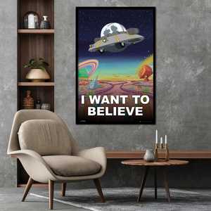 Póster de Diseño Moderno de Rick y Morty, Arte Mural con Marco Negro, 'Quiero Creer' - Product Image 1