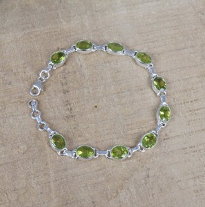 Joyería de plata de ley estampada, piedra preciosa de Peridoto, pulsera de plata fina hecha a mano, joyería 925 en forma de pera, Plata de Ley 925 - Product Image 2