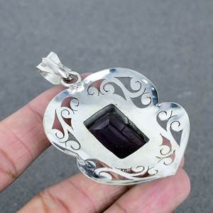 Pendentif en pierre précieuse d'améthyste naturelle Pendentif unique en laiton plaqué argent avec pendentif de guérison en argent sterling - Product Image 4