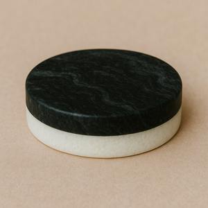 Modern Half-Half Marble Coaster Two Tone Black and White Stylish Single Sided Drink Pad for Home Bar <b>Tabletop</b> Decor - Product Image 4