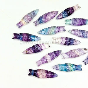 ลูกปัดหินอัญมณีแกะสลักรูปปลาฟลูออไรต์ธรรมชาติหลายเม็ดขนาด25มม. แกะสลักเครื่องรางรูปสัตว์สำหรับทำเครื่องประดับเป็นจำนวนมาก - Product Image 2