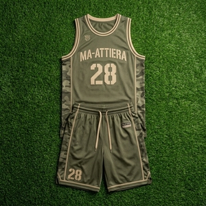 Conjunto de pantalones cortos de baloncesto verde oliva para hombre, uniforme deportivo sin mangas, número 28, ropa de equipo de entrenamiento atlético - Product Image 5