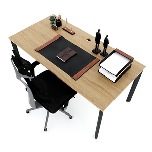 Escritorio contemporáneo minimalista de madera contrachapada de 160x80 cm con revestimiento de melamina y patas ovaladas de hierro, diseño en forma de L, duradero y de lujo, HBOV037 - Product Image 3