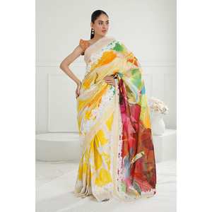 Sari de 3 piezas sin coser con encaje decorado e impresión digital, tela transpirable Denting Lawn SR-52009 - Product Image 5