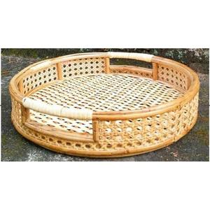 Canne grand plateau de service rond avec poignée différentes tailles pour la maison restaurant plage côté salon etc. canne personnalisée naturelle - Product Image 2