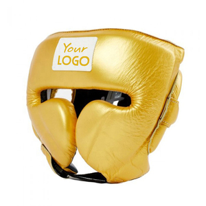 Protector de Cabeza de Boxeo Personalizado en Oro, Cuero PU, Protección Facial para Sparring, MMA, Kickboxing, Protector Bucal Transpirable y Ecológico - Product Image 1