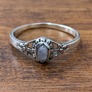2.3 Grams Moonstone Gemstone <b>Ring</b> Fine White <b>Gold</b> Rhodium Plated Bezel <b>Set</b> with Engagement in Mind - Product Image 1