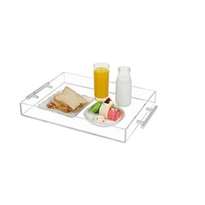 Plateau de service en acrylique design avec poignée en acier pour la maison, l'hôtel, le restaurant, plateau de service pour fruits secs et en-cas de couleur transparente, fournitures hôtelières - Product Image 1