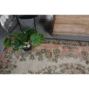 Alfombra de lana rosa y beige Vintage de 5,5x8,5 pies, diseño de retazos turco hecho a mano para adolescentes, Alfombra de pasillo a rayas, sala de estar de látex - Product Image 3