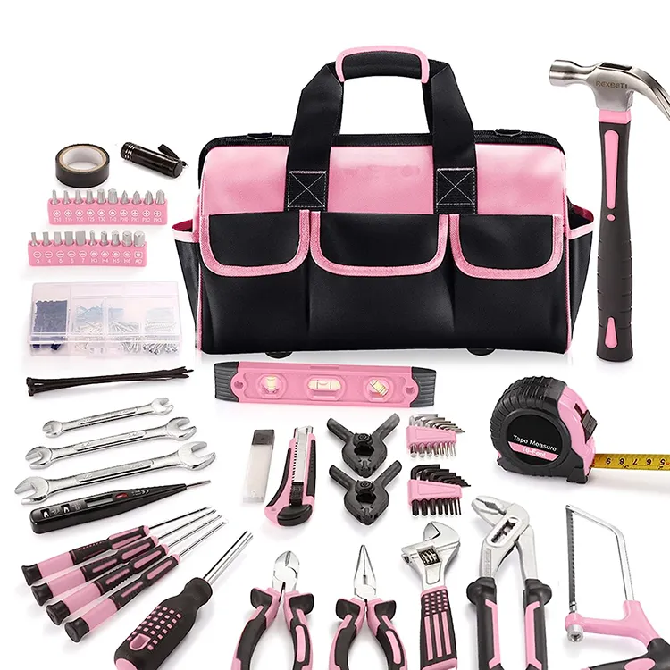 Ifixpro Kit de ferramentas para reparo de carros, kit de ferramentas doméstico rosa para meninas, 219 peças, chave de soquete, conjunto de ferramentas combinadas